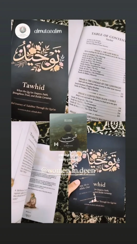 A reader’s collage showing the Tawhid cover, contents and printed pages.